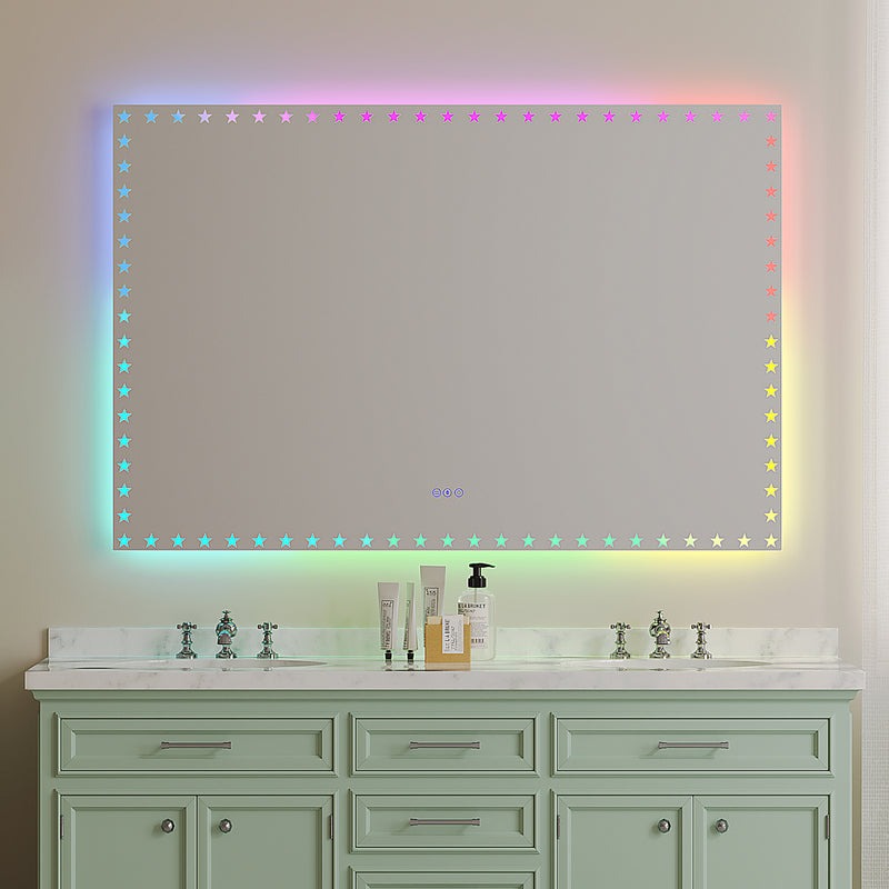 60X40 inch LED Bathroom Mirror with Lights Backlit RGB Color Changing Lighted Mirror for Bathroom Wall Dimmable Anti-Fog Memory Rectangular Vanity Mirror (RGB Multicolor Backlit + Front-Lighted