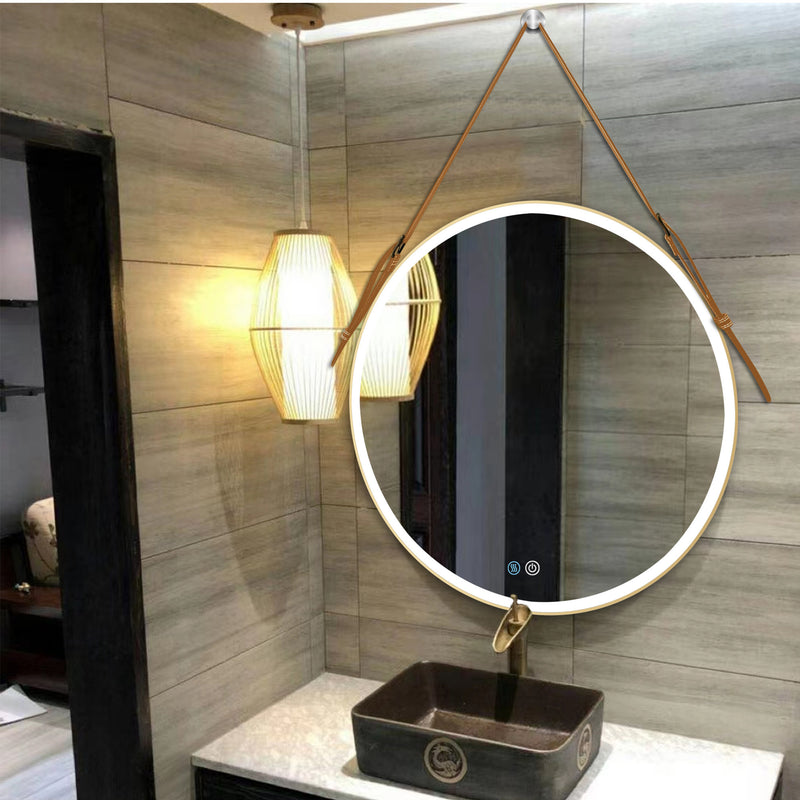 Bathroom LED Mirror 32 Inch Round Bathroom Mirror with Lights Smart 3 Lights Dimmable Illuminated Bathroom Mirror Wall Mounted Large LED Mirror Anti-Fog Lighted Vanity Mirror