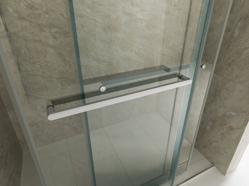 Elan 44 to 48 in. W x 76 in. H Sliding Frameless Soft-Close Shower Door with Premium 3/8 Inch (10mm) Thick Tampered Glass in Chrome 
 23D02-48C