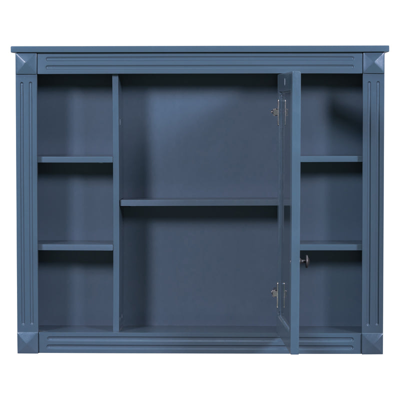 35'' x 28'' Royal Blue Wall Mounted Bathroom Storage Cabinet, Modern Bathroom Wall Cabinet with Mirror, Mirror Cabinet with 6 Open Shelves (Not Include Bathroom Vanity )