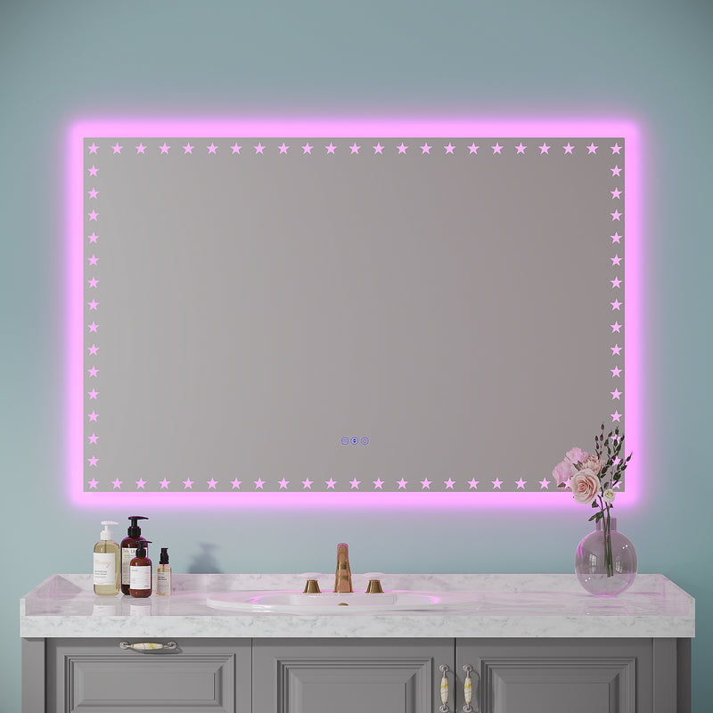 55X36 inch LED Bathroom Mirror with Lights Backlit RGB Color Changing Lighted Mirror for Bathroom Wall Dimmable Anti-Fog Memory Rectangular Vanity Mirror (RGB Multicolor Backlit + Front-Lighted