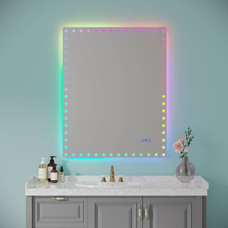 40×32  inch LED Bathroom Mirror with Lights Backlit RGB Color Changing Lighted Mirror for Bathroom Wall Dimmable Anti-Fog Memory Rectangular Vanity Mirror (RGB Multicolor Backlit + Front-Lighted )