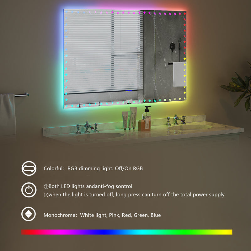 55X36 inch LED Bathroom Mirror with Lights Backlit RGB Color Changing Lighted Mirror for Bathroom Wall Dimmable Anti-Fog Memory Rectangular Vanity Mirror (RGB Multicolor Backlit + Front-Lighted