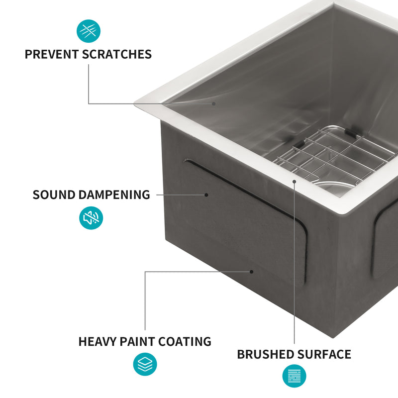 13 Inch Undermount Sink - 13"x15"x9" Undermount Stainless Steel Kitchen Sink 18 Gauge 9 Inch Deep Single Bowl Kitchen Sink Basin