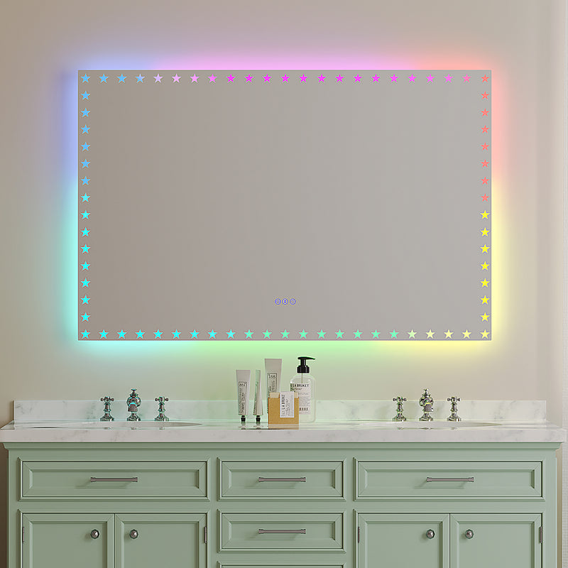 55X36 inch LED Bathroom Mirror with Lights Backlit RGB Color Changing Lighted Mirror for Bathroom Wall Dimmable Anti-Fog Memory Rectangular Vanity Mirror (RGB Multicolor Backlit + Front-Lighted