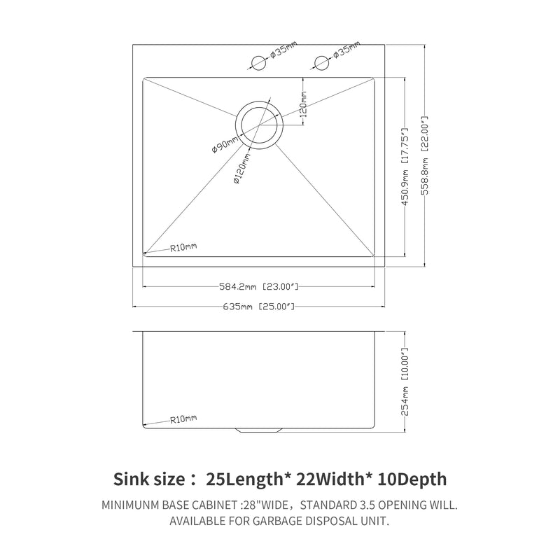 Stainless Steel Drop In Kitchen Sink - 25 Inch Drop-in Topmount Sinks 16 Gauge R10 Tight Radius Deep Single Bowl 25" Basin Sink