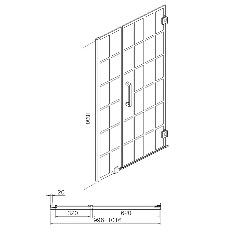 Shower Door 34" W x 72" H Single Panel Frameless Fixed Shower Door, Open Entry Design in Matte Black