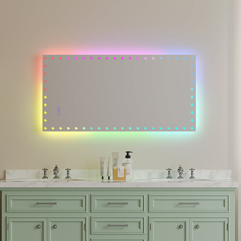 48X24 inch LED Bathroom Mirror with Lights Backlit RGB Color Changing Lighted Mirror for Bathroom Wall Dimmable Anti-Fog Memory Rectangular Vanity Mirror (RGB Multicolor Backlit + Front-Lighted