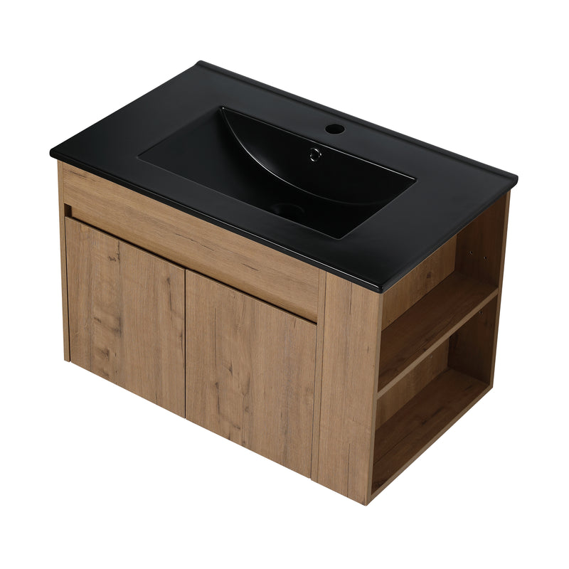 30 Inch Bathroom Vanity With Black Ceramic Basin and Adjust Open Shelf(KD-PACKING)