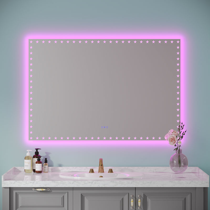 60X40 inch LED Bathroom Mirror with Lights Backlit RGB Color Changing Lighted Mirror for Bathroom Wall Dimmable Anti-Fog Memory Rectangular Vanity Mirror (RGB Multicolor Backlit + Front-Lighted