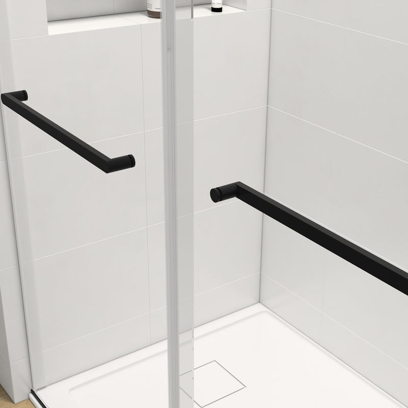 72*76" Double Sliding Frameless Shower Door Matte Black Without Buffer