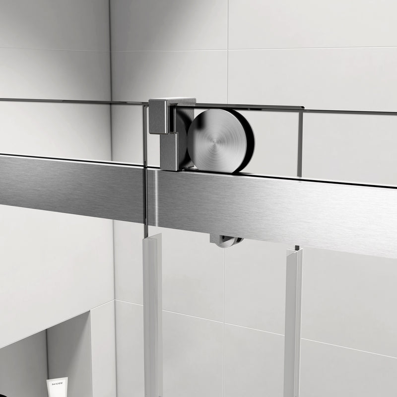 72*76" Single Sliding Frameless Shower Door Brushed Nickel With Buffer