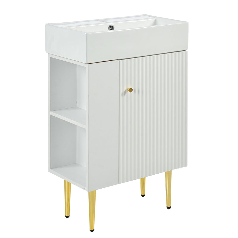 21.6" white Bathroom vanity, Combo Cabinet, Bathroom Storage Cabinet, Single Ceramic Sink, Left side storage