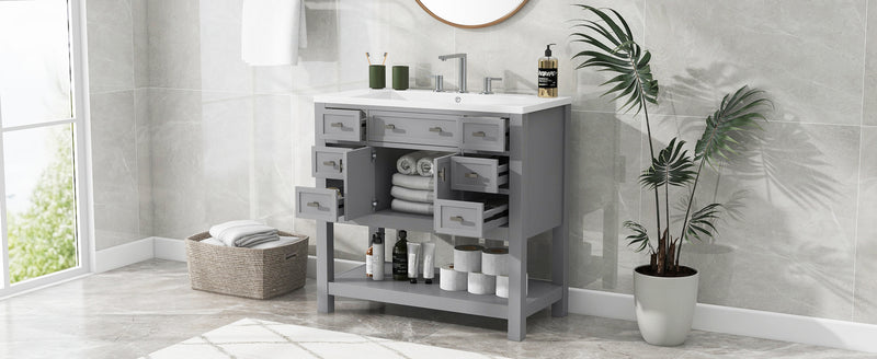 36'' Bathroom Vanity with Top Sink, Modern Bathroom Storage Cabinet with 2 Soft Closing Doors and 6 Drawers, Single Sink Bathroom Vanity