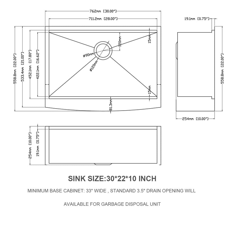 30 Farmhouse Sink Workstation - 30 Inch Kitchen Sink Stainless Steel 16 gauge Apron Front Kitchen Sink