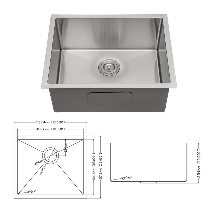 23 Inch Undermount Sink - 23"x18"x10" Undermount Stainless Steel Kitchen Sink 16 Gauge 10 Inch Deep Single Bowl Kitchen Sink Basin