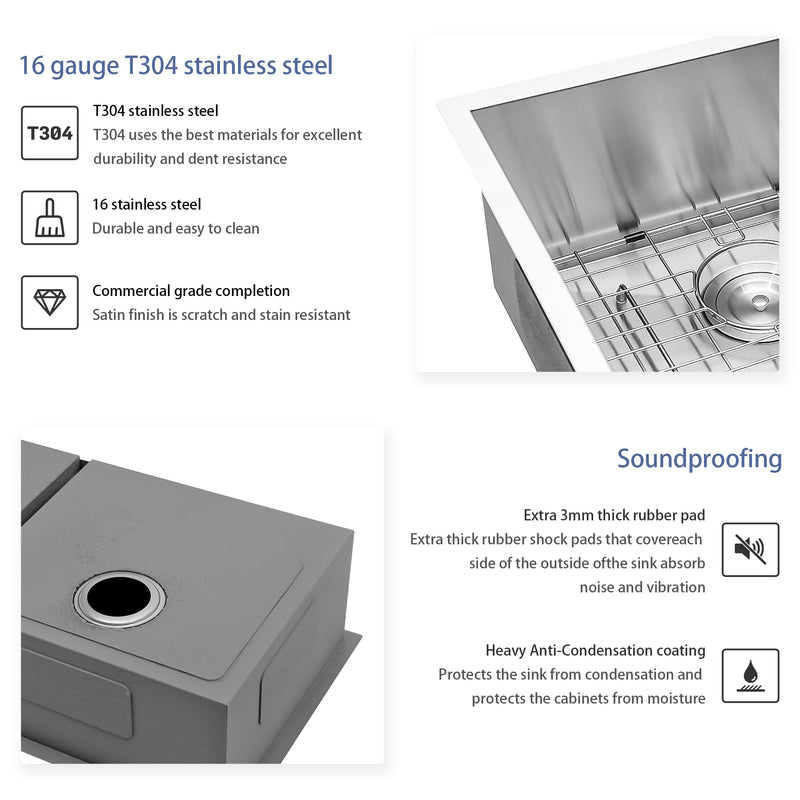 18 Gauge Stainless Steel 33x19 inch Undermount Double Bowl Kitchen Sink (60/40) with 9 Inch Deep Sink