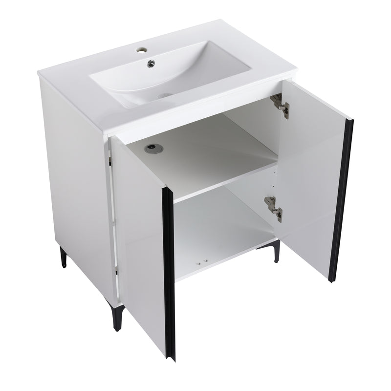 30" Freestanding Bathroom Vanity With Ceramic Sink-BVB06730WH-BL9075B