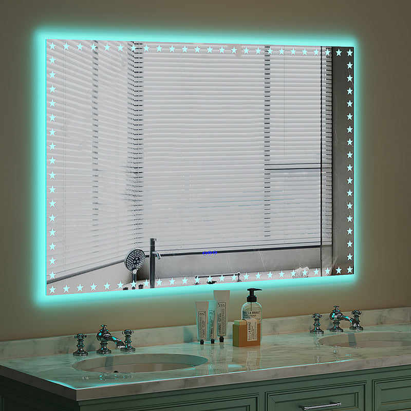 60X40 inch LED Bathroom Mirror with Lights Backlit RGB Color Changing Lighted Mirror for Bathroom Wall Dimmable Anti-Fog Memory Rectangular Vanity Mirror (RGB Multicolor Backlit + Front-Lighted