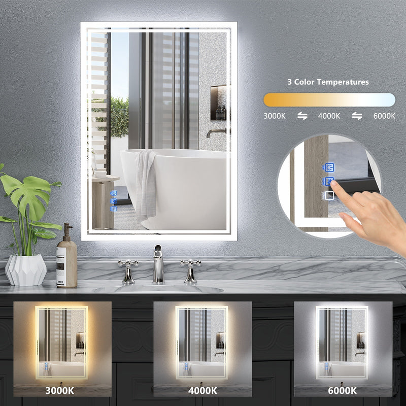 24 x 32 LED Backlit Mirror Bathroom Vanity with Lights, 3 Colors LED Mirror for Bathroom, Anti-Fog,Dimmable,CRI90+,Touch Button,Water Proof,Horizontal/Vertical,Lighted Wall Mounted