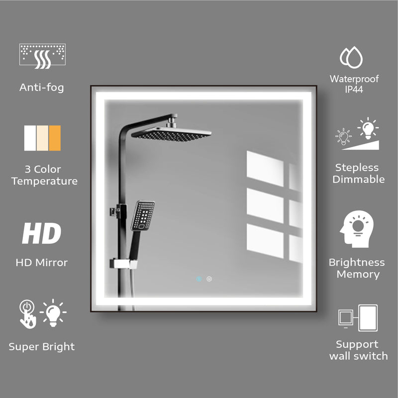 36 x 36 LED Mirror for Bathroom, LED Vanity Mirror, Adjustable 3 Color, Dimmable Vanity Mirror with Lights, Anti-Fog, Touch Control Wall Mounted Bathroom Mirror,Vertical