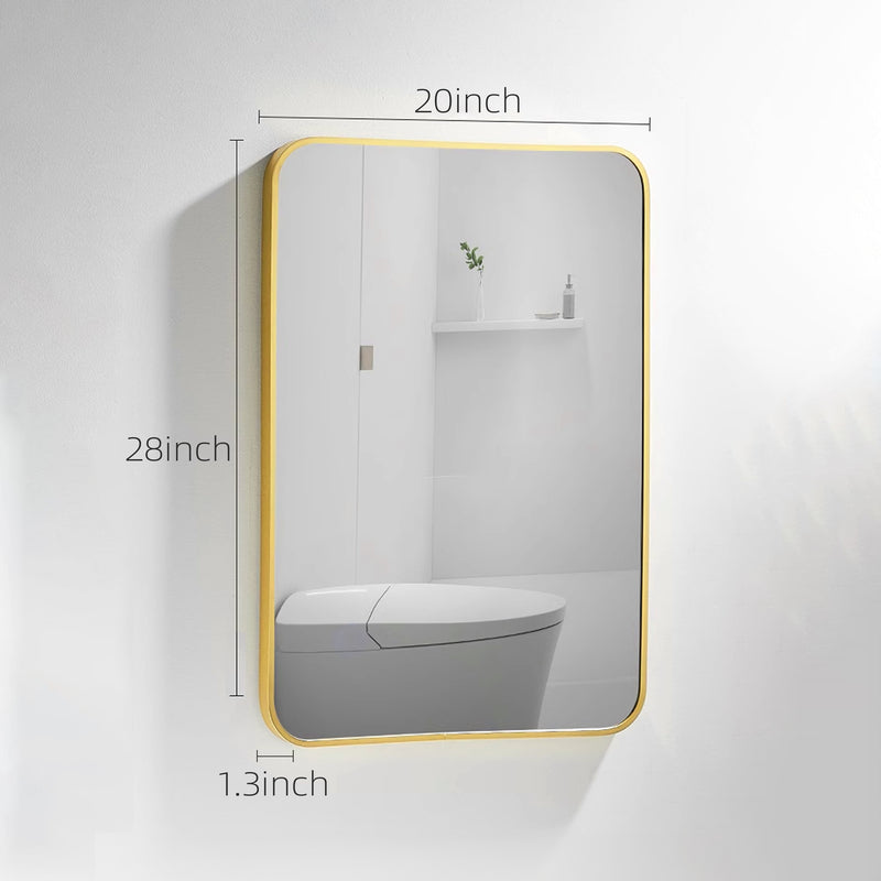 20*28 inch  Mirror Hangs Horizontally or Vertically Gold Metal Framed Bathroom Mirror