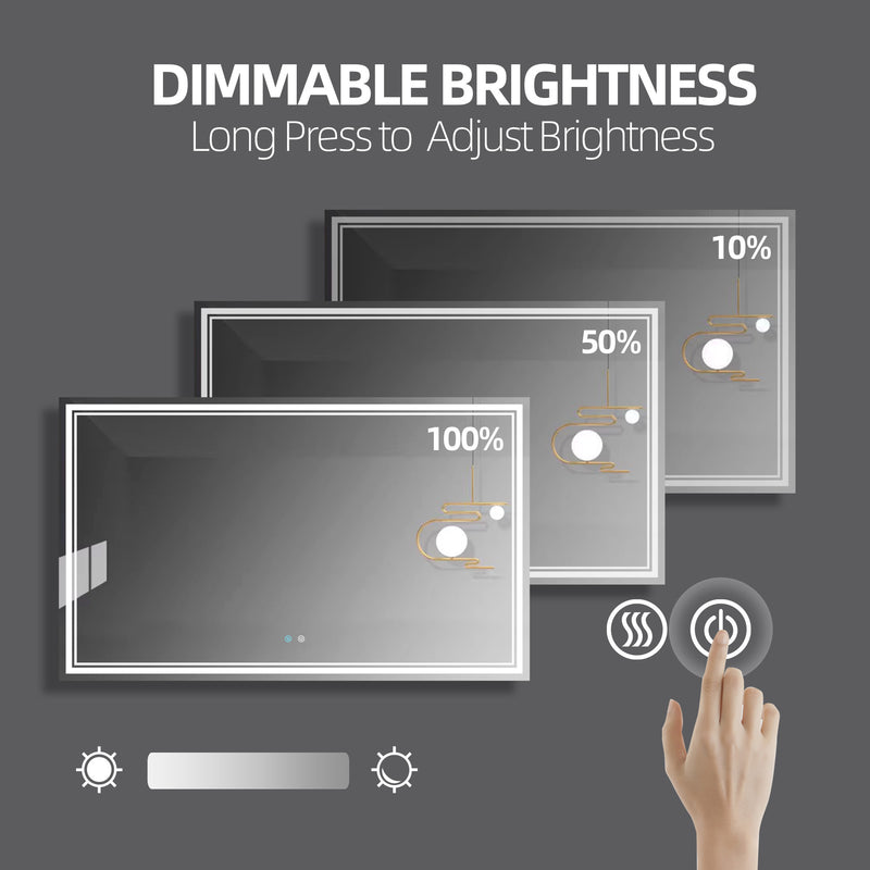 60 x 36 LED Mirror for Bathroom, LED Vanity Mirror, Adjustable 3 Color, Dimmable Vanity Mirror with Lights, Anti-Fog, Touch Control Wall Mounted Bathroom Mirror,Vertical