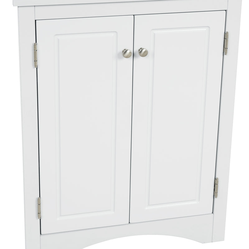 White Triangle Bathroom Storage Cabinet with Adjustable Shelves, Freestanding Floor Cabinet for Home Kitchen