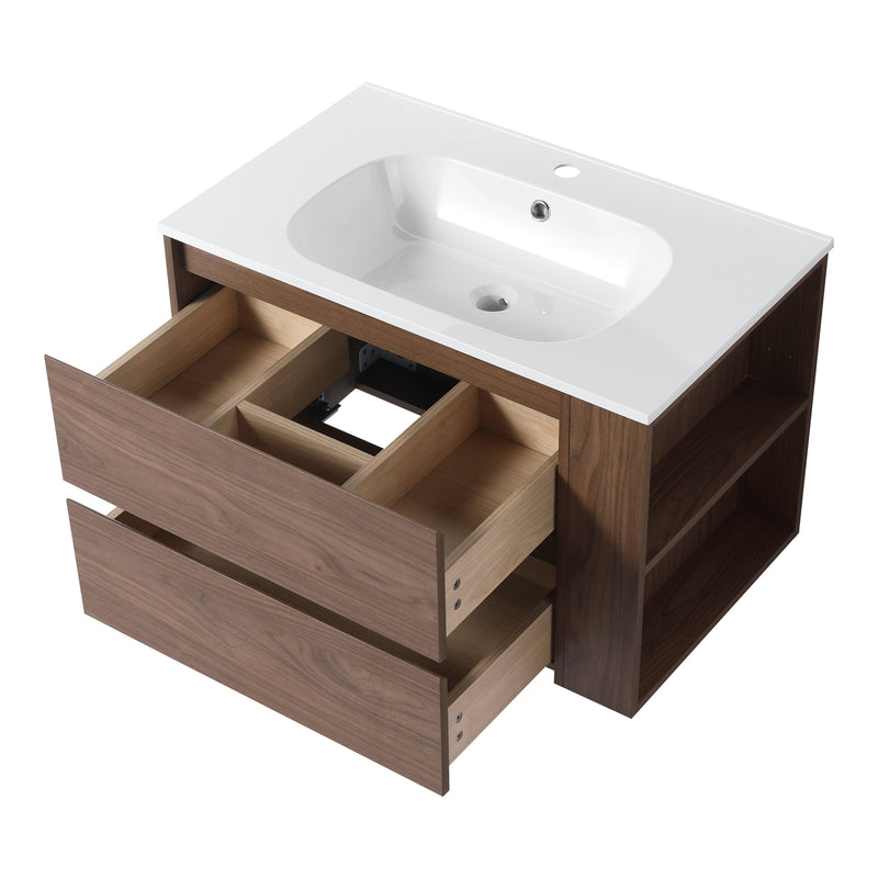 30" Wall Mounting Bathroom Vanity With Gel Sink, Soft Close Drawer