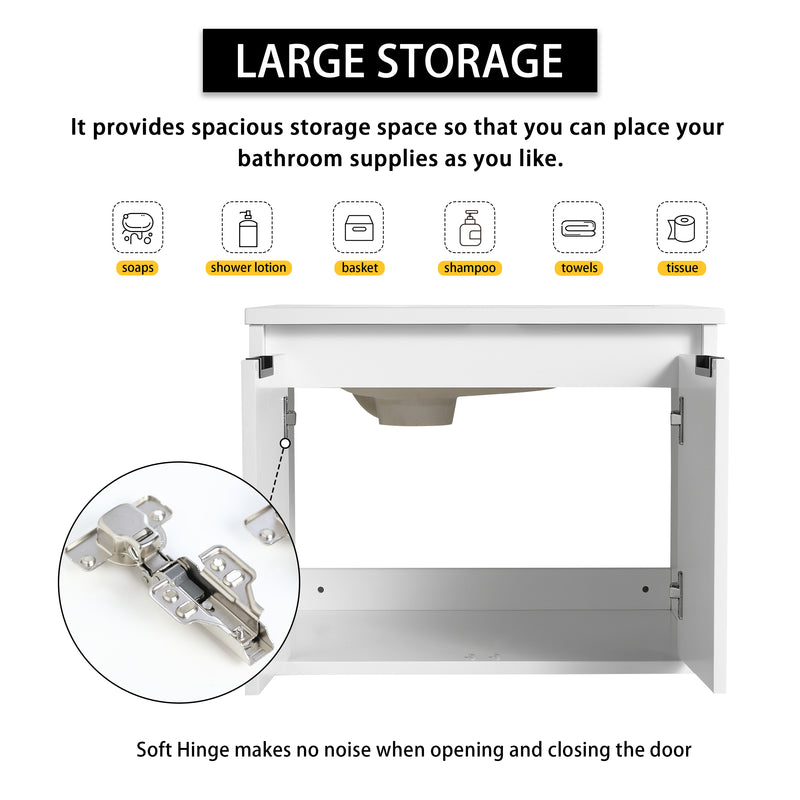 24 Inch Wall Mounted  Bathroom Vanity With SInk, Soft Close Doors, For Small Bathroom (KD-PACKING)