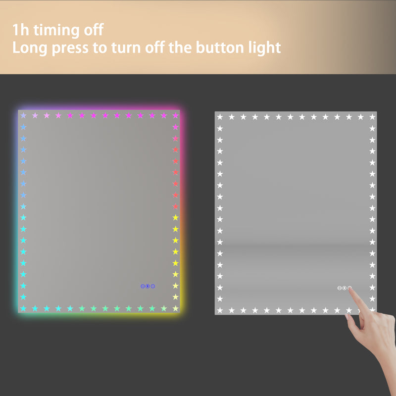 40×32  inch LED Bathroom Mirror with Lights Backlit RGB Color Changing Lighted Mirror for Bathroom Wall Dimmable Anti-Fog Memory Rectangular Vanity Mirror (RGB Multicolor Backlit + Front-Lighted )