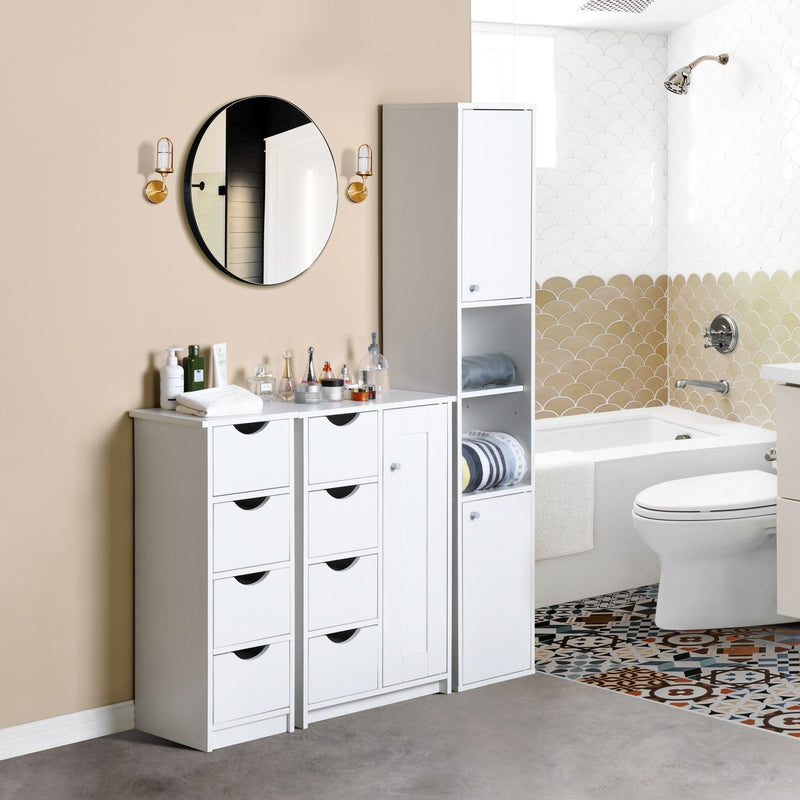 White Bathroom Storage Cabinet with Shelf Narrow Corner Organizer Floor Standing (H63 6 Shelves 2 Door)