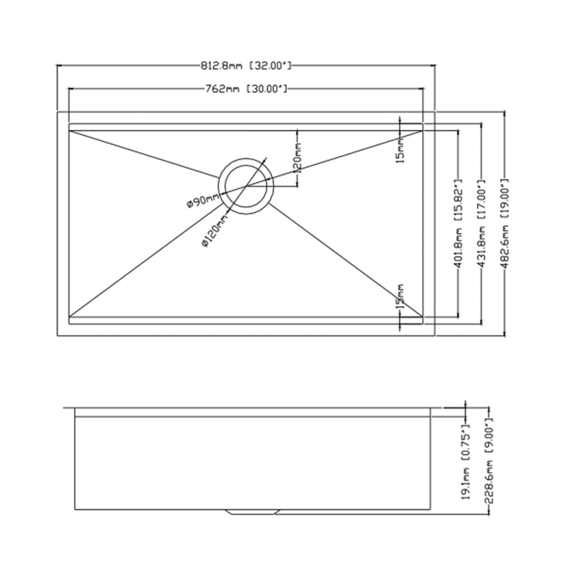 32x19 Inch Kitchen Sink  Stainless Steel Single Blow Workstation Underment Kitchen Sink 18 Gauge