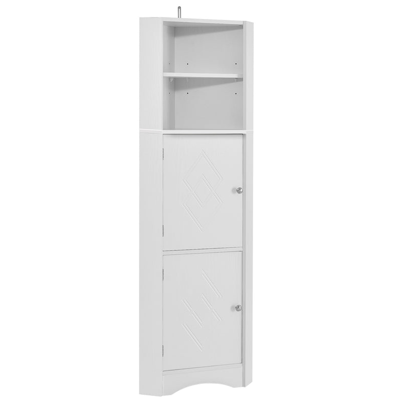 Tall Bathroom Corner Cabinet, Freestanding Storage Cabinet with Doors and Adjustable Shelves, MDF Board, White