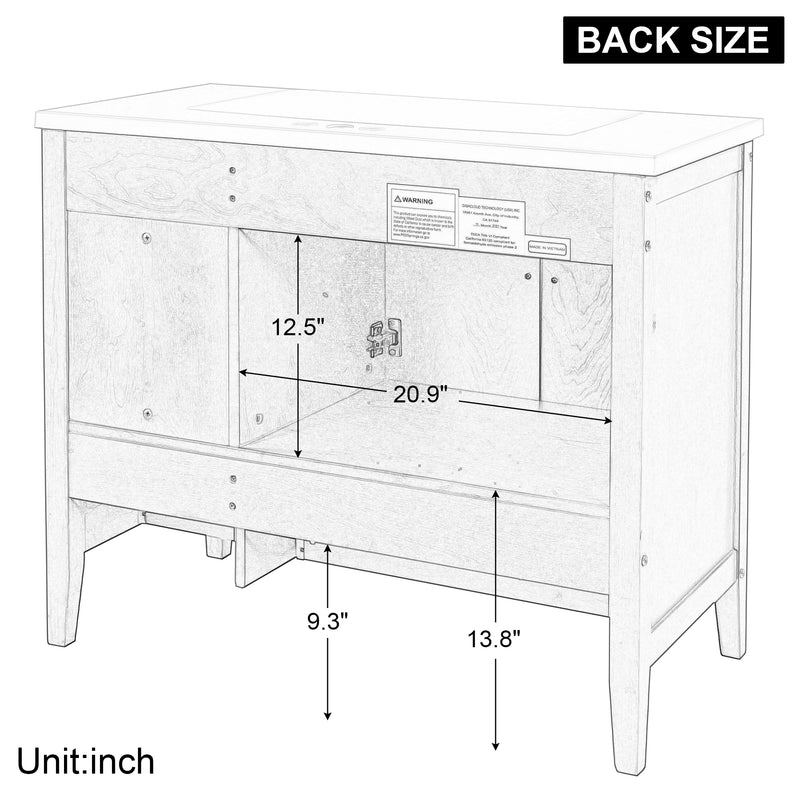 [VIDEO] 36" Bathroom Vanity with Ceramic Basin, Bathroom Storage Cabinet with Two Doors and Drawers, Solid Frame, Metal Handles, Grey