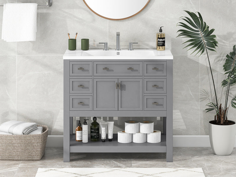 36'' Bathroom Vanity with Top Sink, Modern Bathroom Storage Cabinet with 2 Soft Closing Doors and 6 Drawers, Single Sink Bathroom Vanity