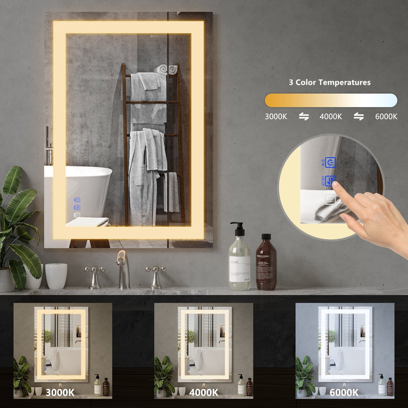 LED Mirror for Bathroom 24x32 with Lights, Anti-Fog, Dimmable, Backlit + Front Lit, Lighted Bathroom Vanity Mirror for Wall, Memory Function, Tempered Glass