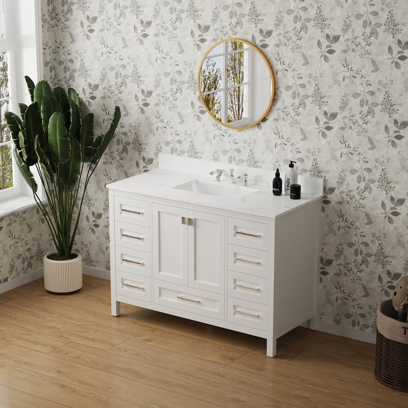 Vanity Sink Combo featuring a Marble Countertop, Bathroom Sink Cabinet, and Home Decor Bathroom Vanities - Fully Assembled White 48-inch Vanity with Sink 23V03-48WH