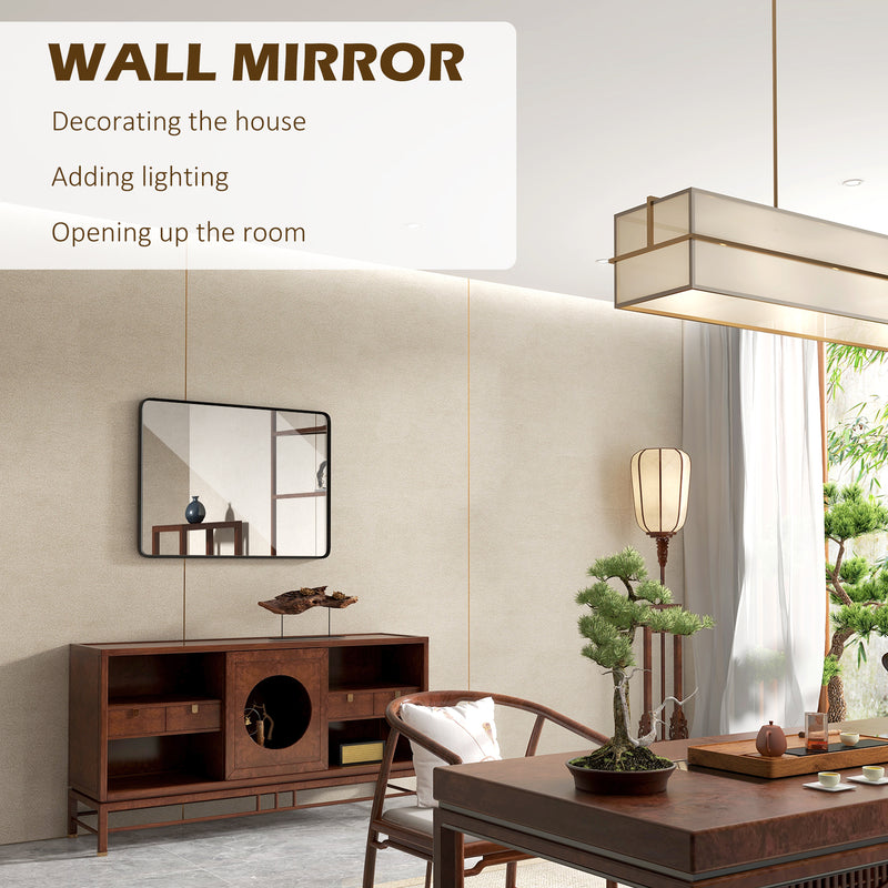 HOMCOM 30 x 22 Inch Wall Mirror, Aluminum Frame Rectangular Wall Mirrors Decorative Mirror, 5-Layer Float Technology Mirror for Home Decor, Bathroom, Corner Hangs (Horizontal/Vertical)