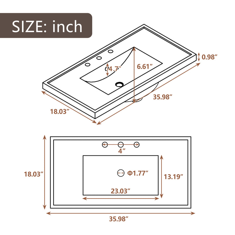 [VIDEO] 36" Bathroom Vanity with Ceramic Basin, Bathroom Storage Cabinet with Two Doors and Drawers, Solid Frame, Metal Handles, Grey