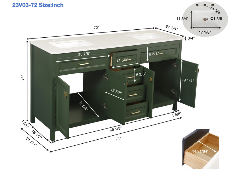 Vanity Sink Combo featuring a Marble Countertop, Bathroom Sink Cabinet, and Home Decor Bathroom Vanities - Fully Assembled White 72-inch Vanity with Sink 23V03-72VG