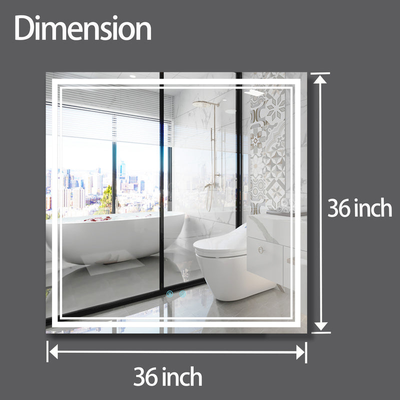 36 x 36 LED Mirror for Bathroom, LED Vanity Mirror, Adjustable 3 Color, Dimmable Vanity Mirror with Lights, Anti-Fog, Touch Control Wall Mounted Bathroom Mirror,Vertical