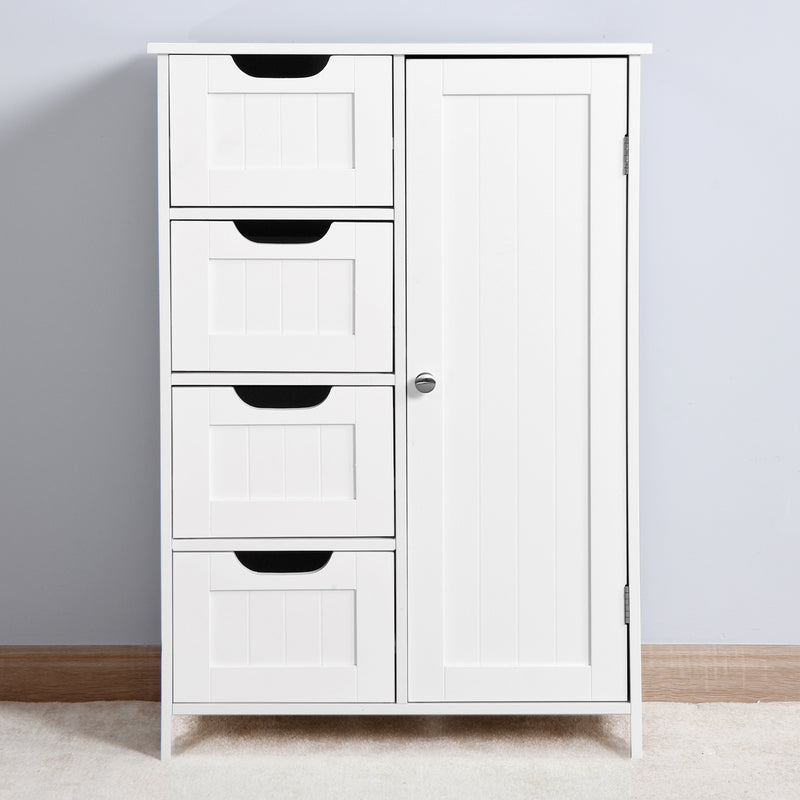 White Bathroom Storage Cabinet, Floor Cabinet with Adjustable Shelf and Drawers