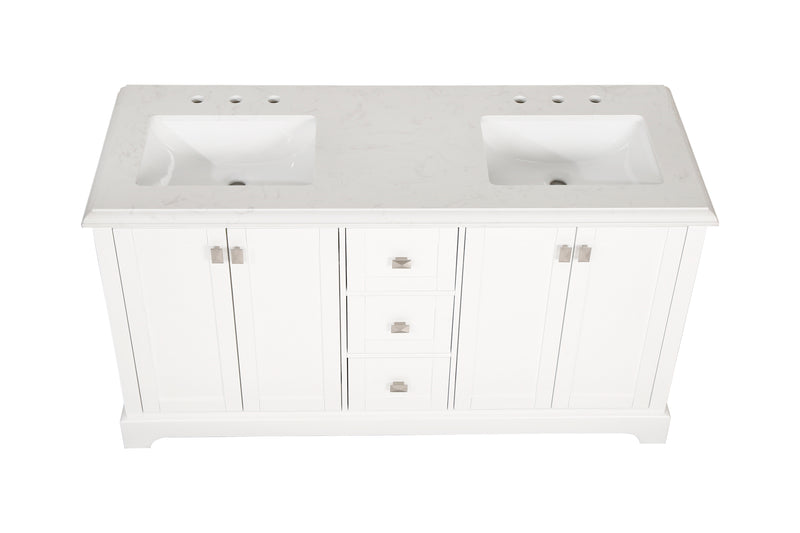 Vanity Sink Combo featuring a Marble Countertop, Bathroom Sink Cabinet, and Home Decor Bathroom Vanities - Fully Assembled White 60-inch Vanity with Sink 23V02-60WH