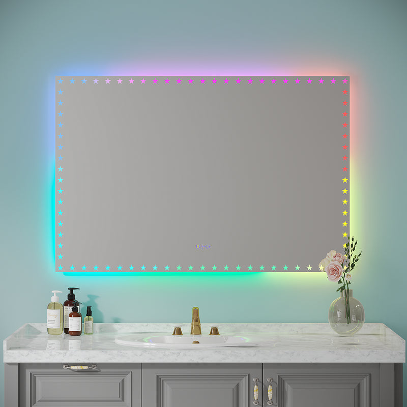 60X40 inch LED Bathroom Mirror with Lights Backlit RGB Color Changing Lighted Mirror for Bathroom Wall Dimmable Anti-Fog Memory Rectangular Vanity Mirror (RGB Multicolor Backlit + Front-Lighted