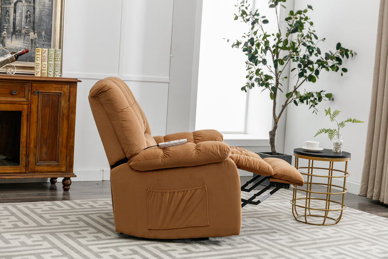 Massage Recliner Chair Electric Power Lift Recliner Chairs with Heat, Vibration, Side Pocket for Living Room, Bedroom, Light Brown