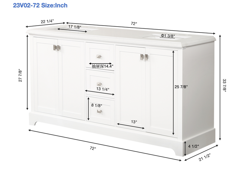 Vanity Sink Combo featuring a Marble Countertop, Bathroom Sink Cabinet, and Home Decor Bathroom Vanities - Fully Assembled Blue 72-inch Vanity with Sink 23V02-72NB