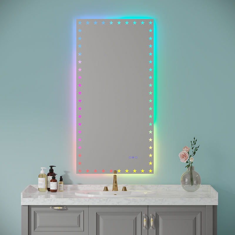 48X24 inch LED Bathroom Mirror with Lights Backlit RGB Color Changing Lighted Mirror for Bathroom Wall Dimmable Anti-Fog Memory Rectangular Vanity Mirror (RGB Multicolor Backlit + Front-Lighted