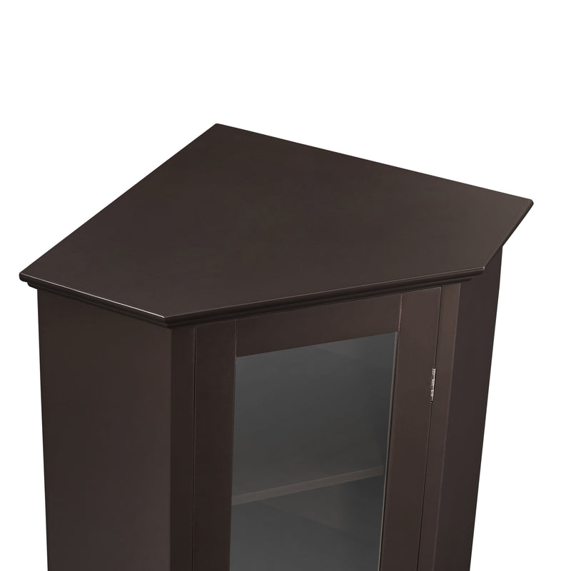 Freestanding Bathroom Cabinet with Glass Door, Corner Storage Cabinet for Bathroom, Living Room and Kitchen, MDF Board with Painted Finish, Brown