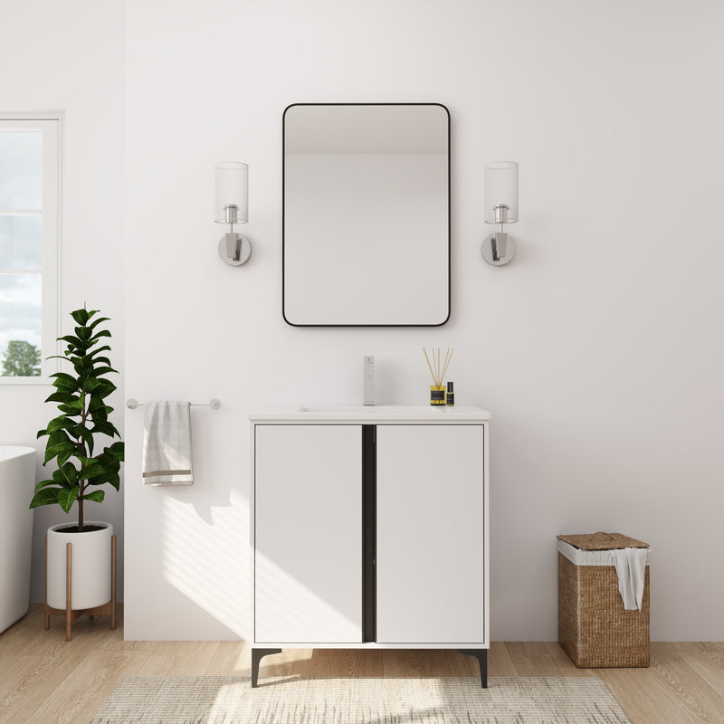 30" Freestanding Bathroom Vanity With Ceramic Sink-BVB06730WH-BL9075B